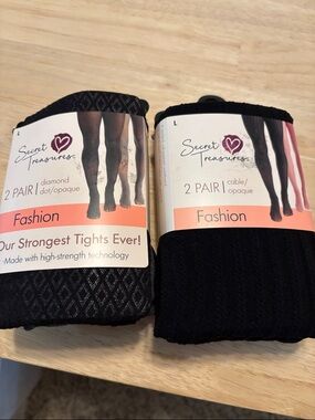 Secret Treasures Black Patterned & Cable Fashion Tights - 2 Pair Pack